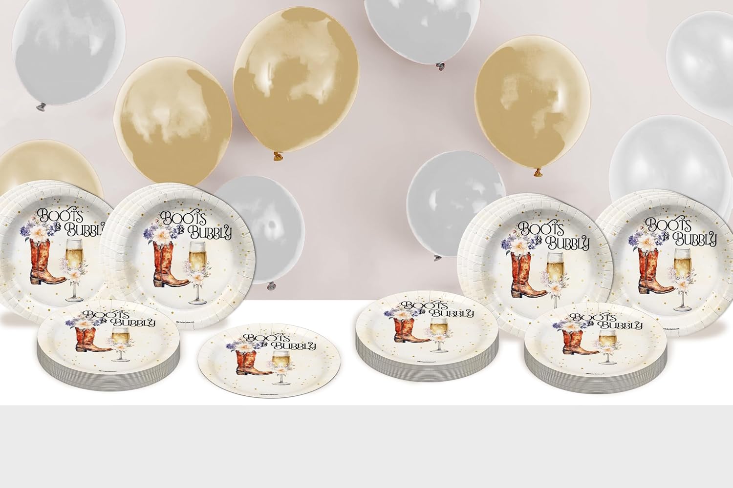 Birthday Galore Boots and Bubbly Bridal Shower - 32 Piece Disposable Party Supplies - Western Bridal Shower Decorations - Round Party Plates - Large 9" Paper Plates In Bulk (Pack of 2)