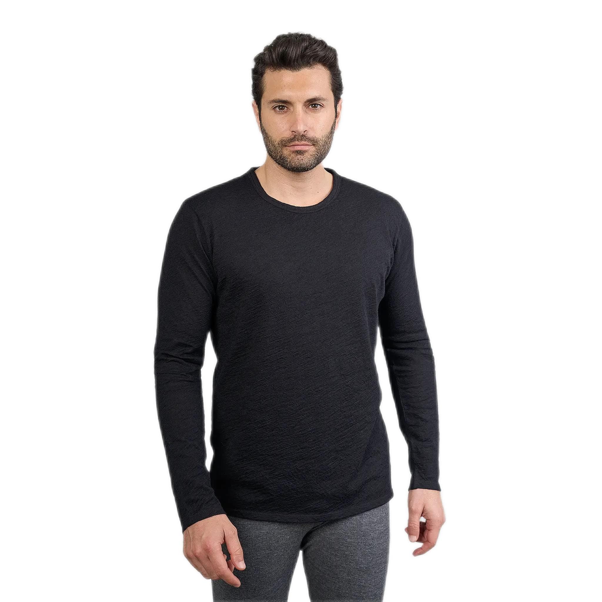 Arms of Andes Men's Alpaca Wool Long Sleeve Base Layer: 160 Ultralight Black M