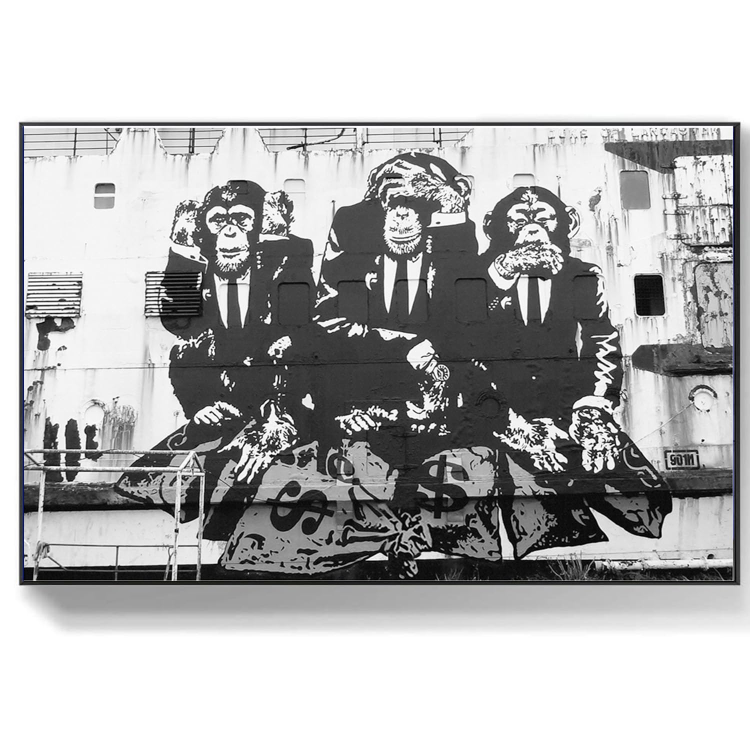 DQTUYIOP Banksy Art Wall Prints 60x90cm Black and White Monkeys Banksys Graffiti Street Wall Art Posters Abstract Canvas Poster Inspirational Quotes Canvas for Living Room Bedroom Home Decor
