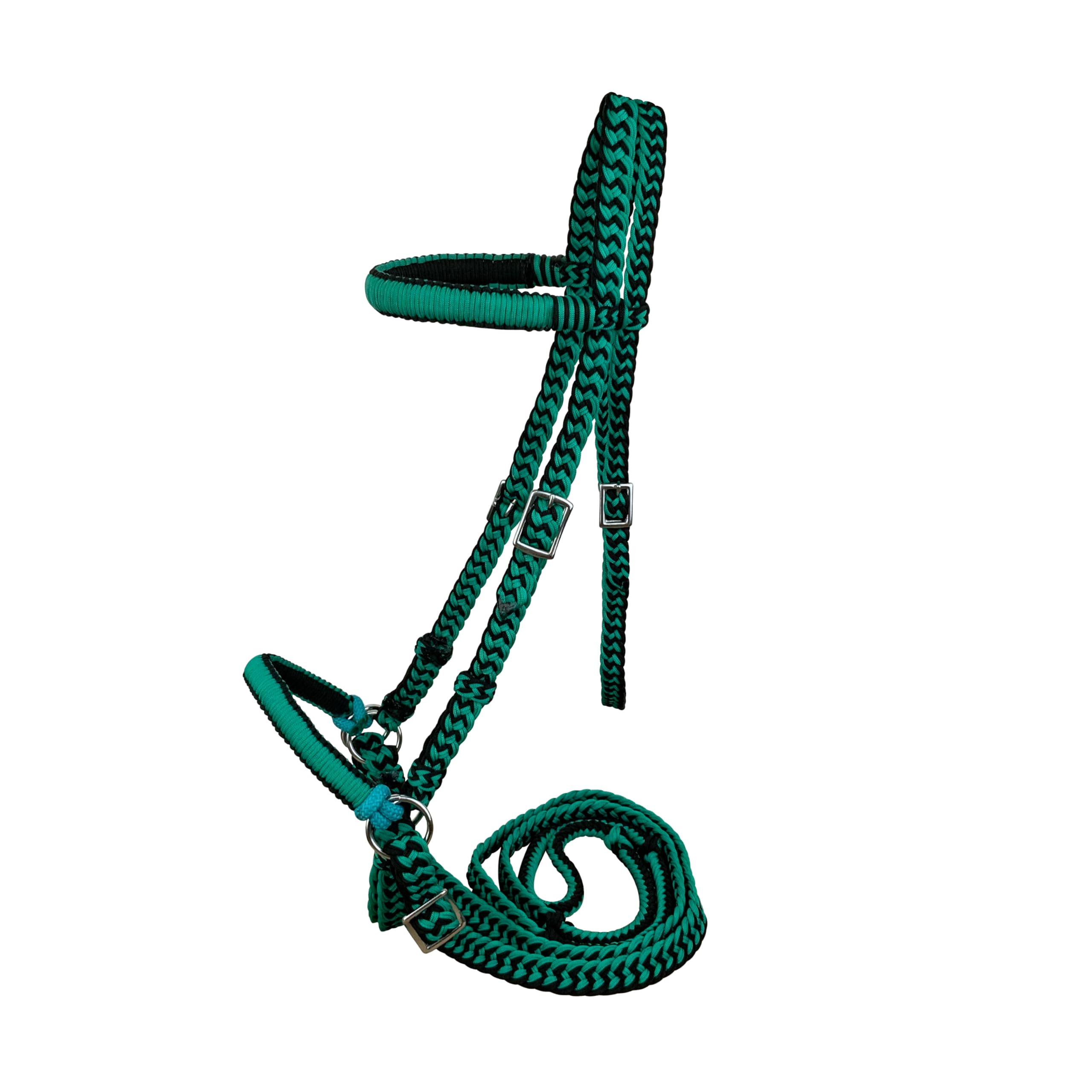 Braided Nylon Bitless Bridle w/Reins (Teal)