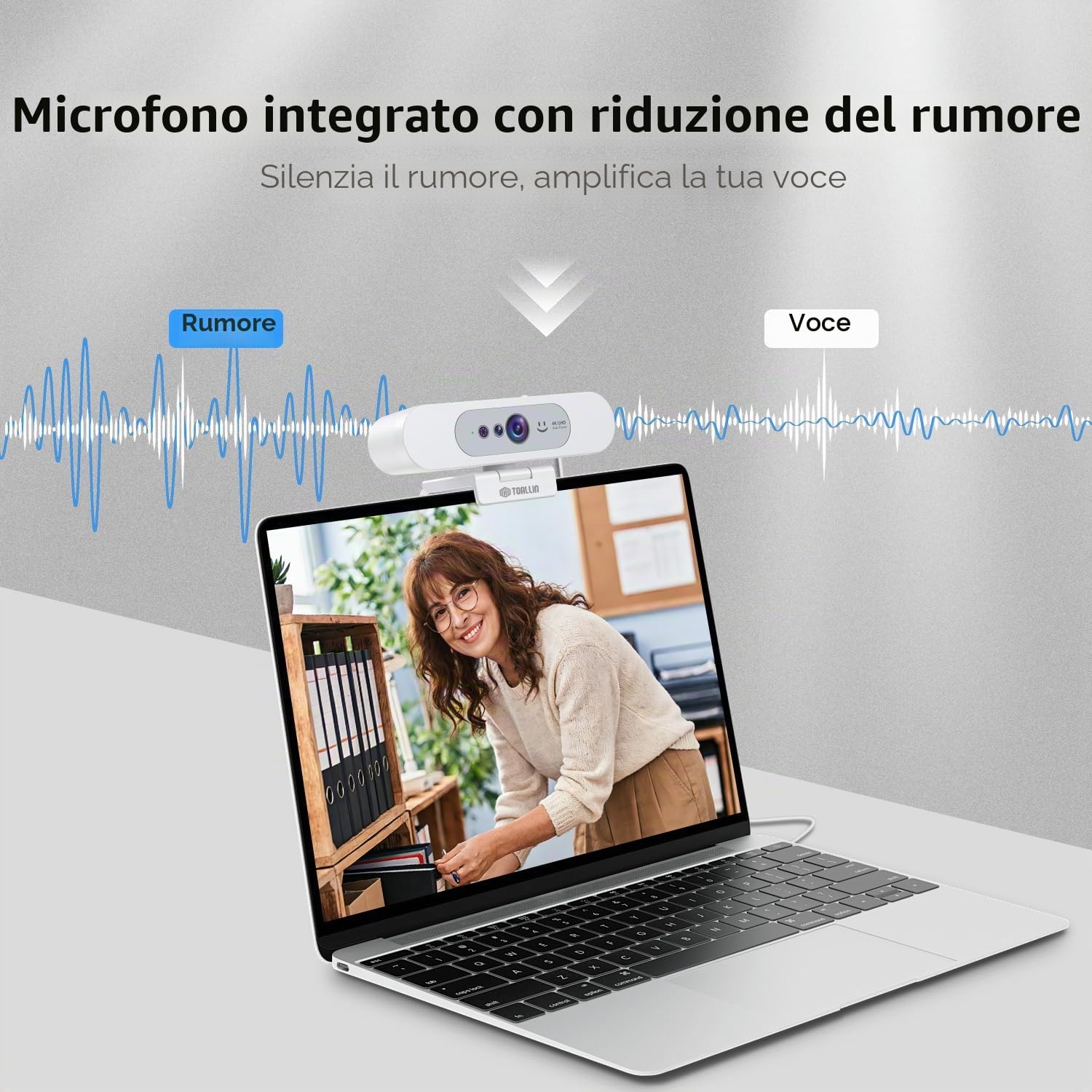 TOALLIN Webcam 4K UHD per PC, Fotocamera compatibile con Windows Hello, Riconoscimento facciale, Autofocus, Microfono integrato, Fotocamera USB per Meeting Online, Streaming Live, Videochiamate