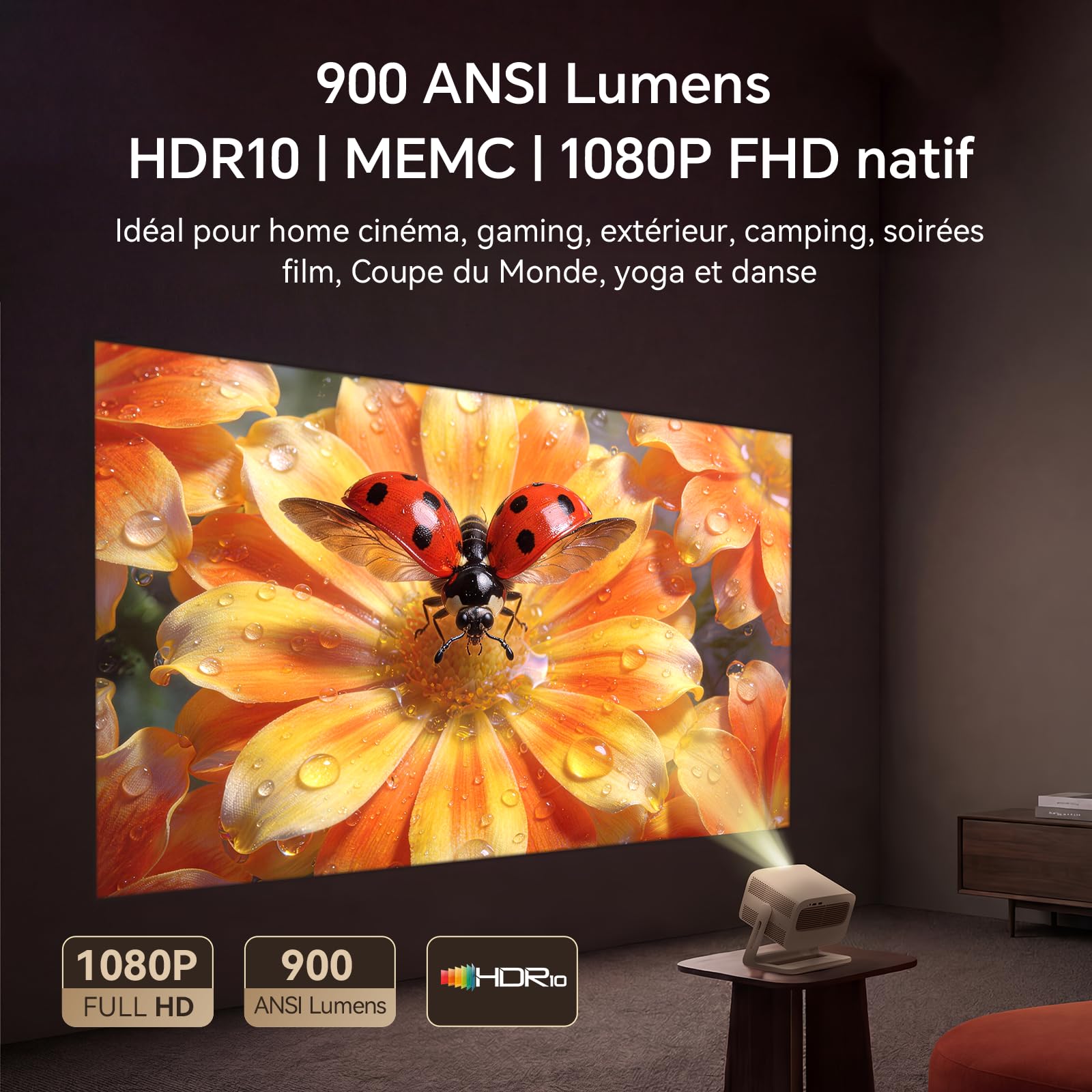 Wanbo Vali 1 Pro Vidéoprojecteur avec Google TV & Netflix, 900 ANSI Lumens, Compatible 4K, 1080P Natif, Dolby Audio 12W, HDR10 MEMC, Rotation 200°, Auto Focus, Keystone, HDMI 2.1, 2+32GB Home Cinéma