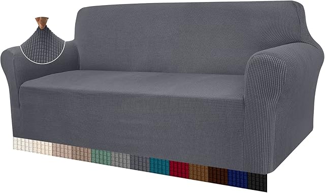 Granbest High Stretch Sofa Covers 3 Seater Super Soft Stylish Couch Covers for Dogs Pets Cats Jacquard Spandex Non Slip Sofa Slipcover for Living Room Furniture Protector (3 Seater, Gray)
