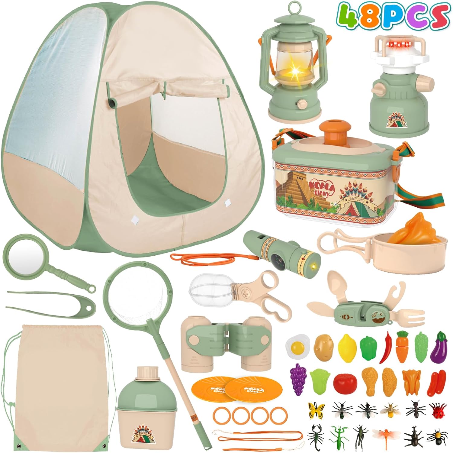 CIUGEO 48 PCS Kids Camping Set with Tent, Pop Up Tent with Camping Gear for Kids