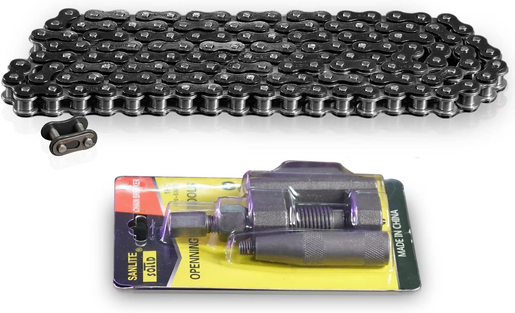 CLEO Heavy Duty 140-Link 428 Motorcycle Chain and Chain Breaker Kit for Dirt Bikes, ATVs, Go Karts, Scooters, and Mini Bikes - Compatible with 50cc, 70cc, 90cc, 110cc, and 125cc Engines
