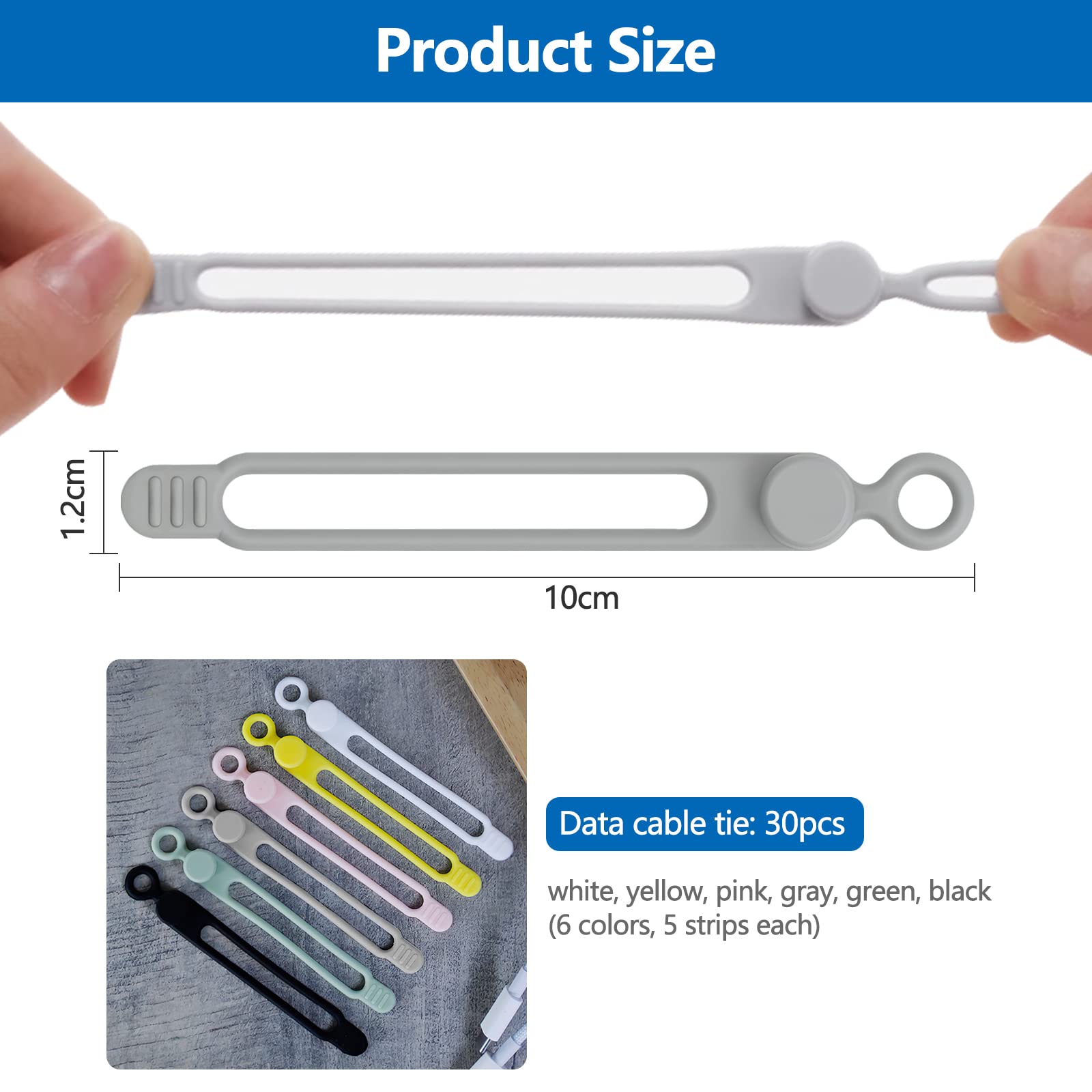 30 Stück Wiederverwendbare Silikon Kabelbinder – 5 Farben Zum Organisieren (12 Cm, Dehnbar)