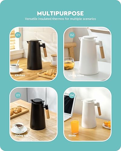 Miniatura 4 de Baffect Jarra térmica de café, frasco aislado al vacío de doble pared de plástico mejorado con forro de vidrio chapado en cobre para bebidas