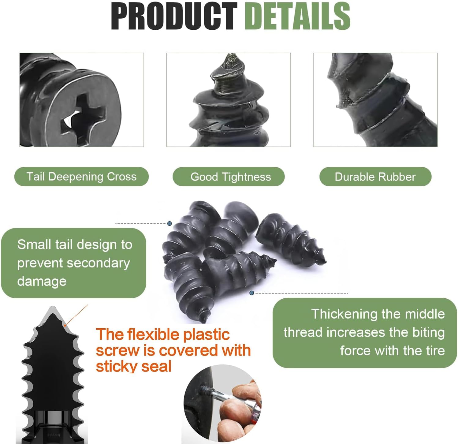 Tire Repair Rubber Nails Kit with 2 Sizes,2026 New Vacuum Tire Plugs Screw Type Fast Tool with Screwdriver,Self-Service Screw in Tire Repair Plugs Tools for Car,Motorcycle,Truck,Bikes (60Pcs)