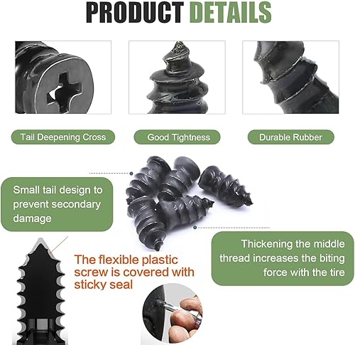 Miniatura 3 de Kit de clavos de reparación de neumáticos con 2 tamaños, 2026 nuevos tornillos de goma en espiral de reparación de neumáticos 2026, herramienta