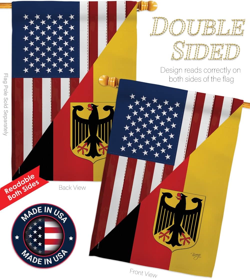 Breeze Decor US German Friendship House Flag Dowel Set Regional American Alliance World Country Particular Area Decoration Banner Small Garden Yard Gift Double-Sided, 28"x 40" w/Flagpole, Made in USA