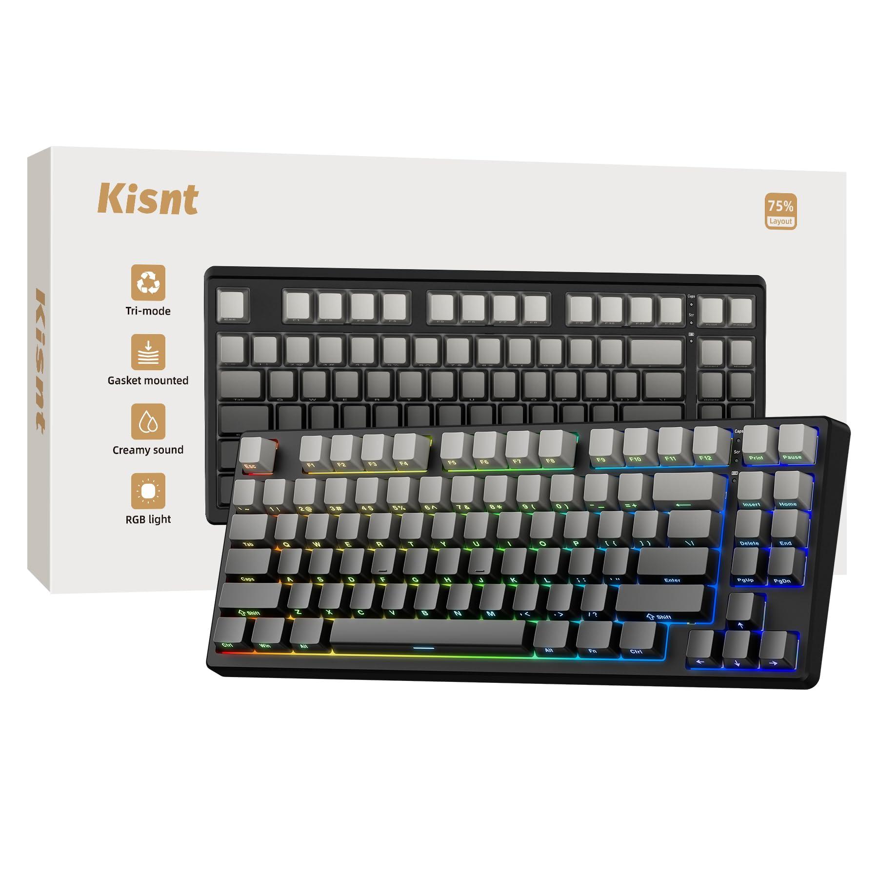 Wireless Mechanical Keyboard Gasket Mounted Creamy Sound Bluetooth 2 4GHz USB-C Side Printed PBT Keycaps with RGB Backlit