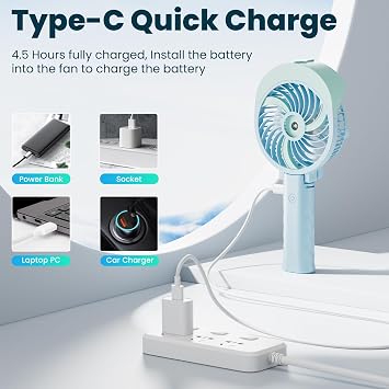HandFan 4000mAh Personal Misting Fan, 55ml Water Tank, 3 Speeds