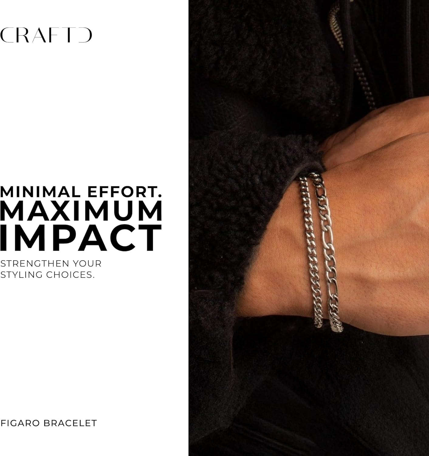 CRAFTD - Figaro Link Bracelet - Waterproof, Heat & Sweat Resistant - Gifts for Men - Men's Jewelry - Size 5MM - Image 2