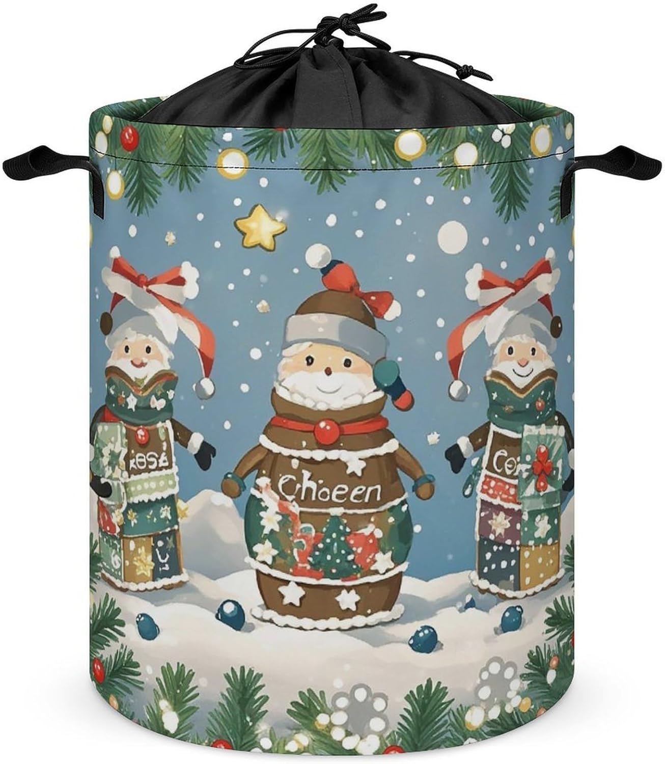 Christmas Cheer Laundry Bag Large Collapsible Laundry Baskets Freestanding Waterproof Clothes Hamper with Handles & Drawstring for Laundry Room Bedroom Bathroom