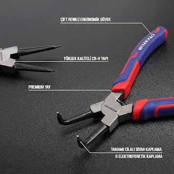 Workpro WP231153 Profesyonel Dış Segman Pensesi, 180mm, Cr-V Çelik, Eğri Uçlu, Yaylı
