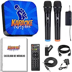 Karaoke Party Box Azul +2 Microfones Sem Fio +de 2000 Músicas +Catalogo Encadernado (Com Pontuação)(Não Precisa de Internet) ORIGINAL