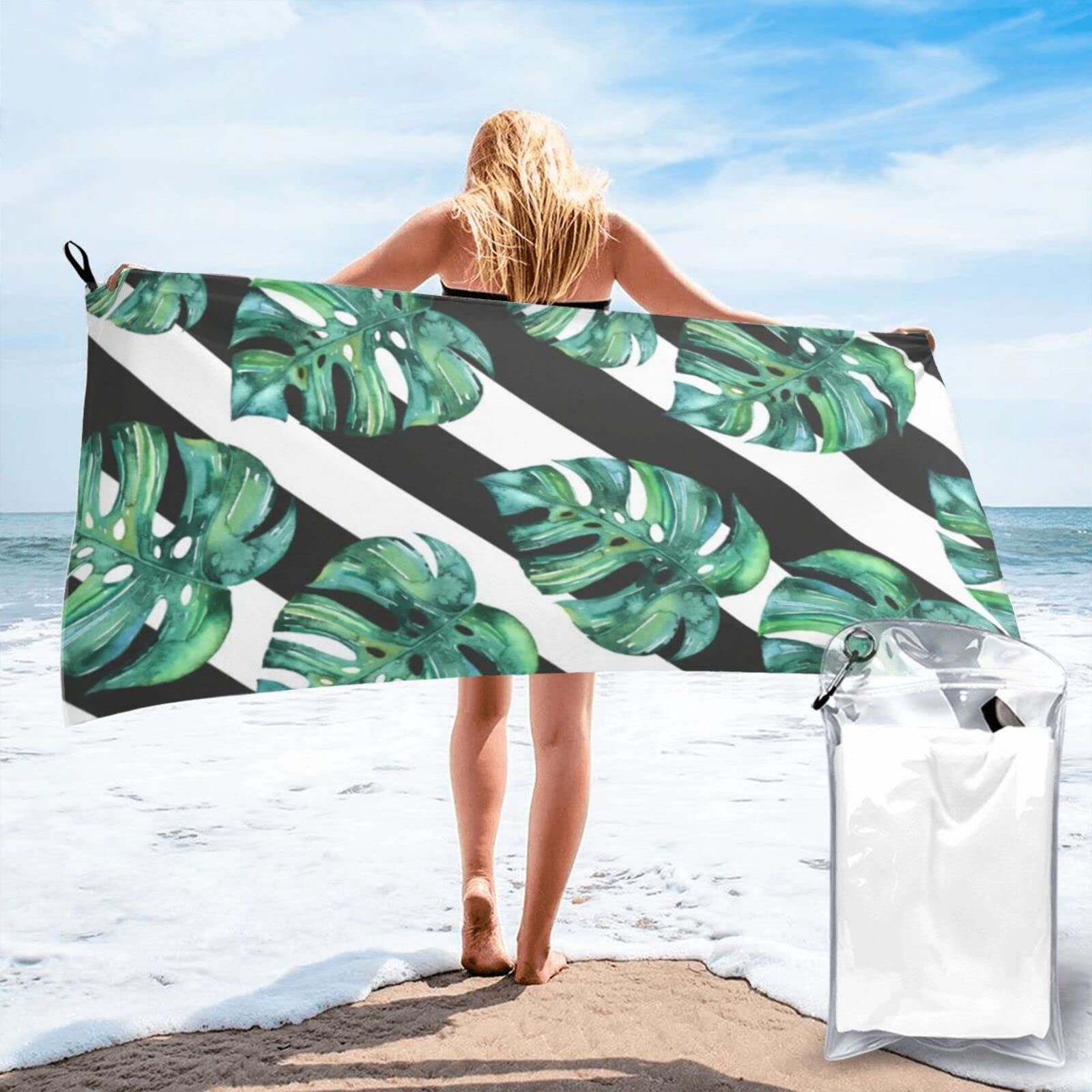 Lawenp Green Leaves Microfiber Beach Towel Adults Large Quick Drying Bath Towel Travel Towels with Pouch 27.5"x55"