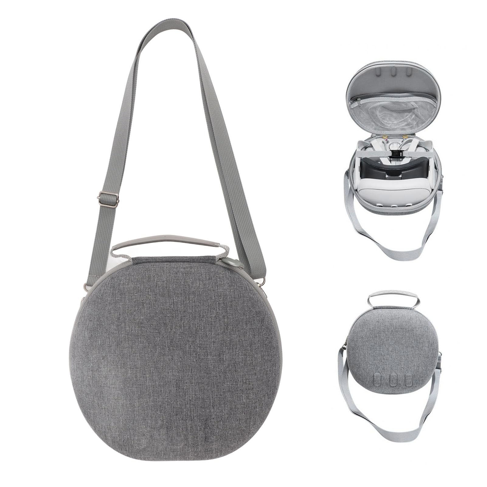 Fockety Custodia Rigida per Meta Quest 3, Custodia da Viaggio per Cuffie da Gioco VR e Controller Touch con Tracolla, Custodia Protettiva Portatile per Accessori Meta Quest 3 (Gray)