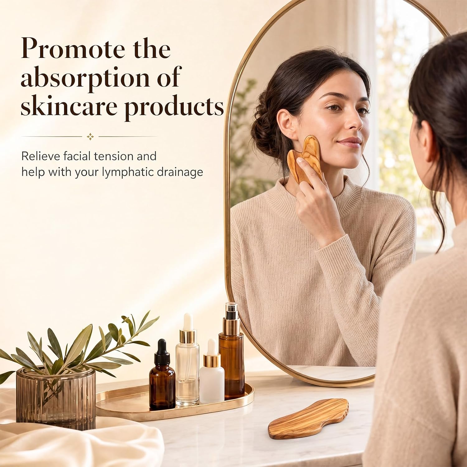 SiliFine 2 Pcs Olive Wood Gua Sha Tools for Face Natural Wooden Facial Massager Tools for Lymphatic Drainage Jawline Sculpting Puffiness Reducing Skin Guasha Gift for Mom Women