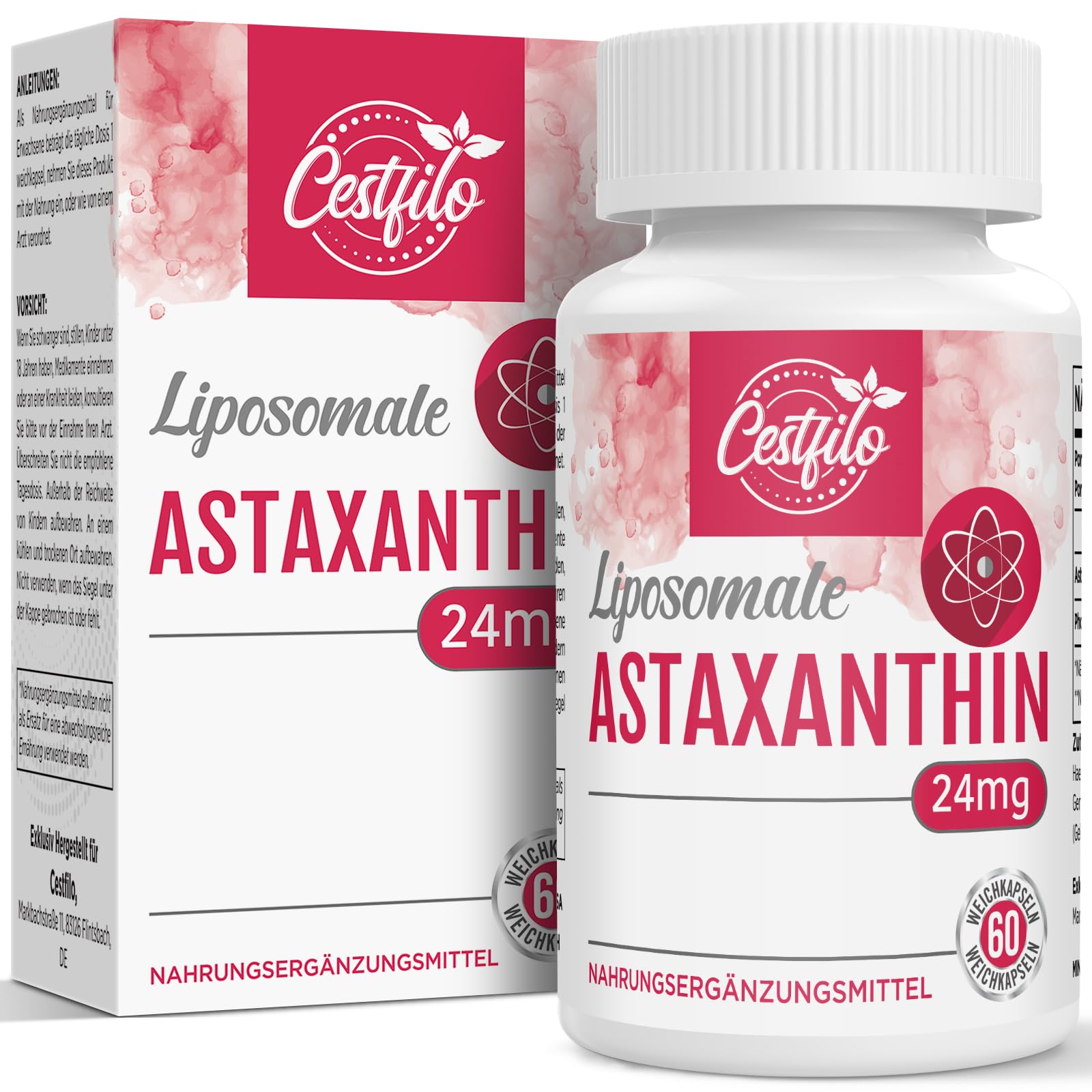 Liposomale Astaxanthine Supplement 24MG, absorption maximale, antioxydant naturel, sans gluten, sans GMO et sans gluten (60 Count (Pack of 1))