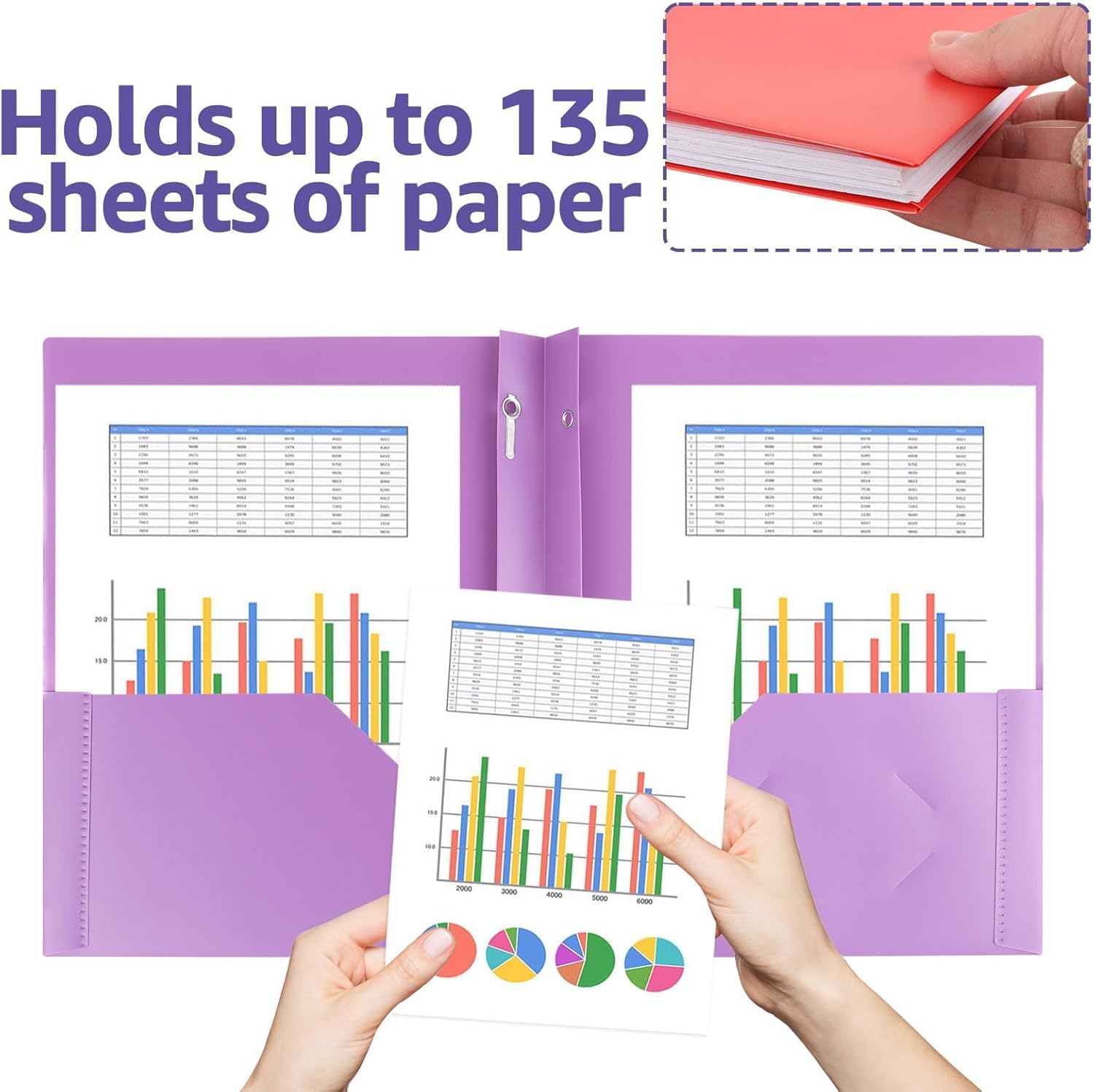 24 PCS Plastic Two Pocket Folders with Prongs, Colored 2 Pocket Folders with Fasteners, Heavyweight Folders with Pockets and 3 Prongs, Poly Plastic Folders for Office Home Business