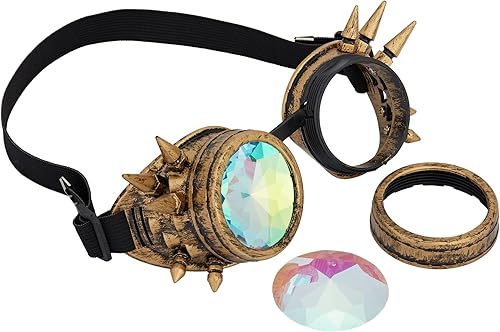 Miniatura 67 de Gafas caleidoscopio para raves trippy psicodélico steampunk con lentes de cristal de difracción de prisma arcoíris Negro