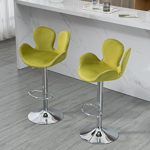 Miniatura 2 de MOONMISS Juego de 2 taburetes de bar giratorios con diseño de pétalos modernos con respaldo, sillas de altura de mostrador ajustables con reposapiés