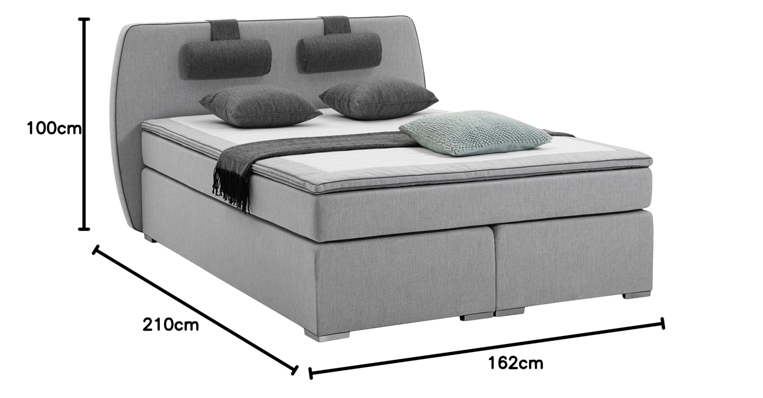 Atlantic Home Collection Letto con Contenitore, durezza Materasso H2, con coprimaterasso, con poggiatesta, Colore Grigio Chiaro, Grigio, 140 x 200 cm