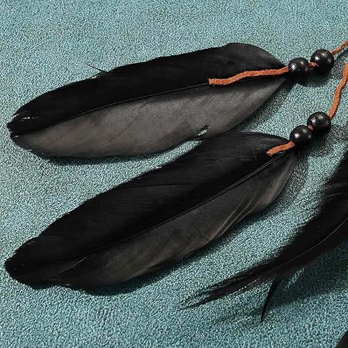 Miniatura 5 de GORTIN Diadema de plumas bohemias, diadema de plumas indias negras, diadema gitana, hippie, festival, fiesta, disfraz, accesorio para el cabello