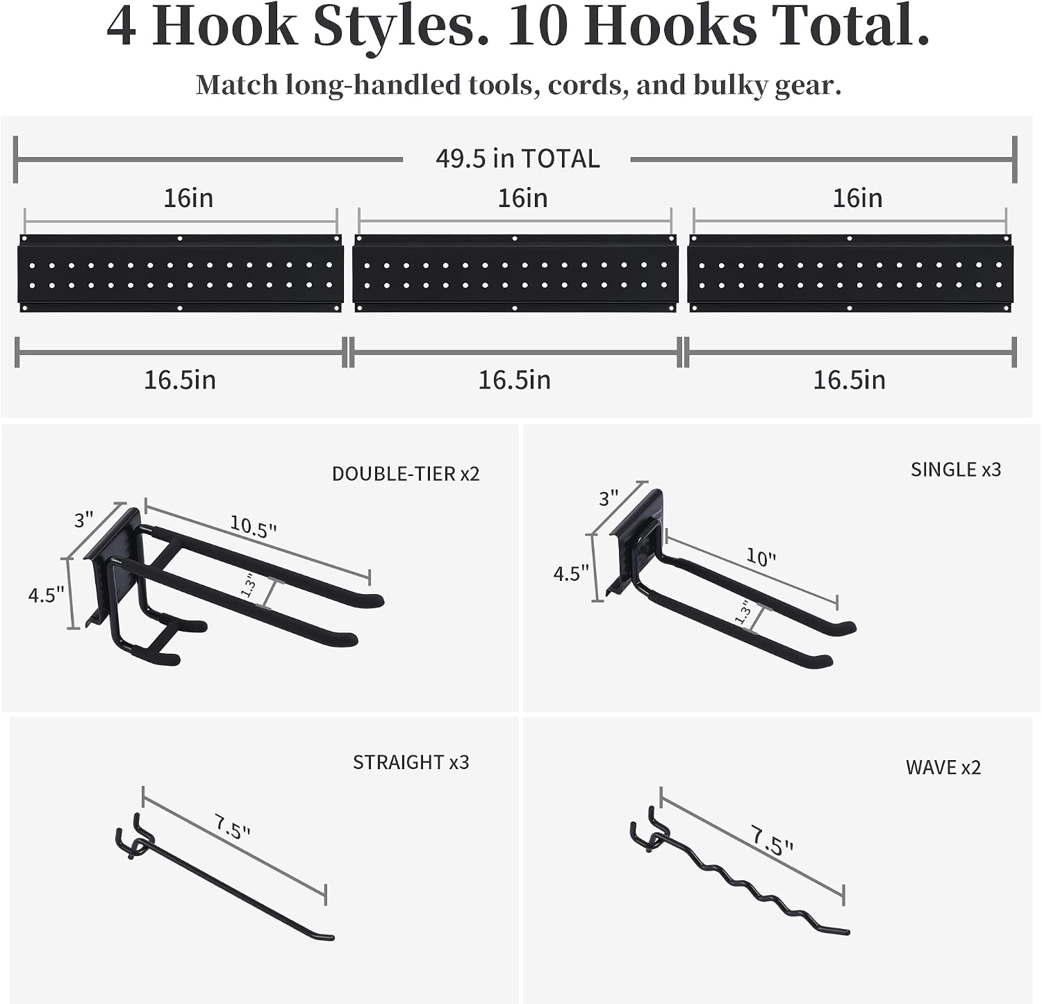 Garage Wall Organizer, 49.5-Inch Tool Rack, 510 lb Capacity