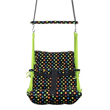 BOFFLE Cotton Swing Chair for Kids Baby's Children Folding and Washable1-6 Years with Safety Belt/Home,Garden Jhula for Babies|Swing for Kids | Seat and Back Side 16x16 inch (Black dot)