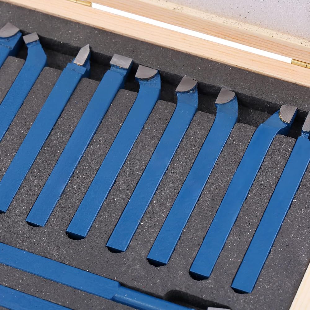 SET UTENSILI PER TORNIO DA TAGLIO 16X16mm 11pz BRASATI IN ACCIAIO AL TUNGSTENO SCATOLA LEGNO