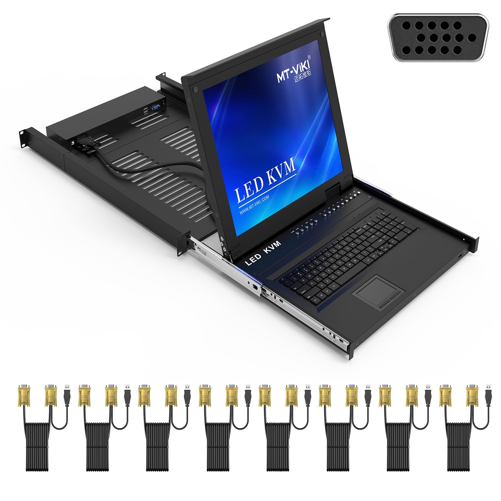 MT-VIKI 8 Port Rack Mount KVM Over IP Remote Access, IP KVM Console w/17'' LCD Monitor, 1 Local & 1 Remote Access, Included 8 KVM Cables