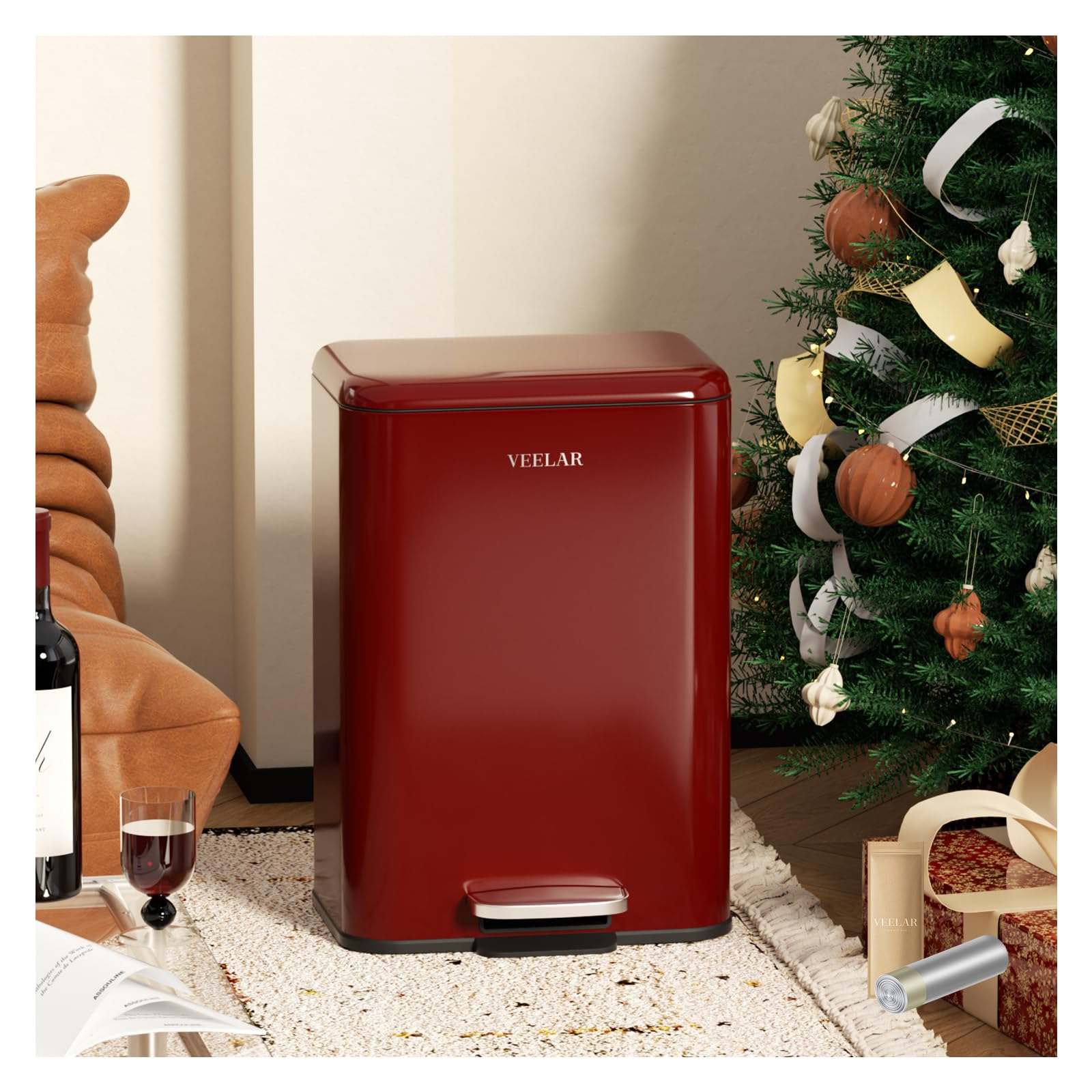 VEELAR 5 Gallon Bathroom Trash Can - Room Step Garbage Can with Lid, Stainless Steel Trash Bin for Kitchen Living Room Bedroom Commercial Restaurant