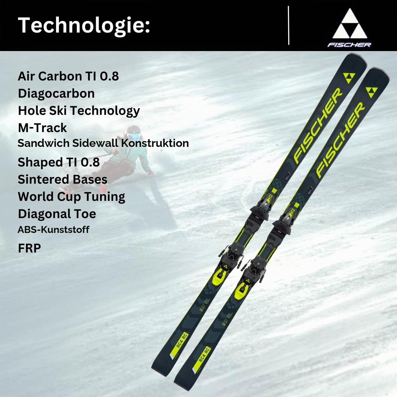 Ski Alpinski Pistenski Carvingski - Fischer RC4 Worldcup RC MT - inkl. Bindung RC4 Z12 Z3,5-12 - Modell 2024 - geeignet für Könner und Profis