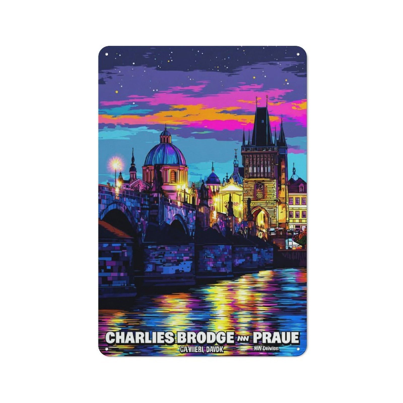 Junmoney Prague's Vibrant Night Sky -2 Vintage Tin Sign 30X20cm With For Man Cave Or Games Room, For Games Room Collectors