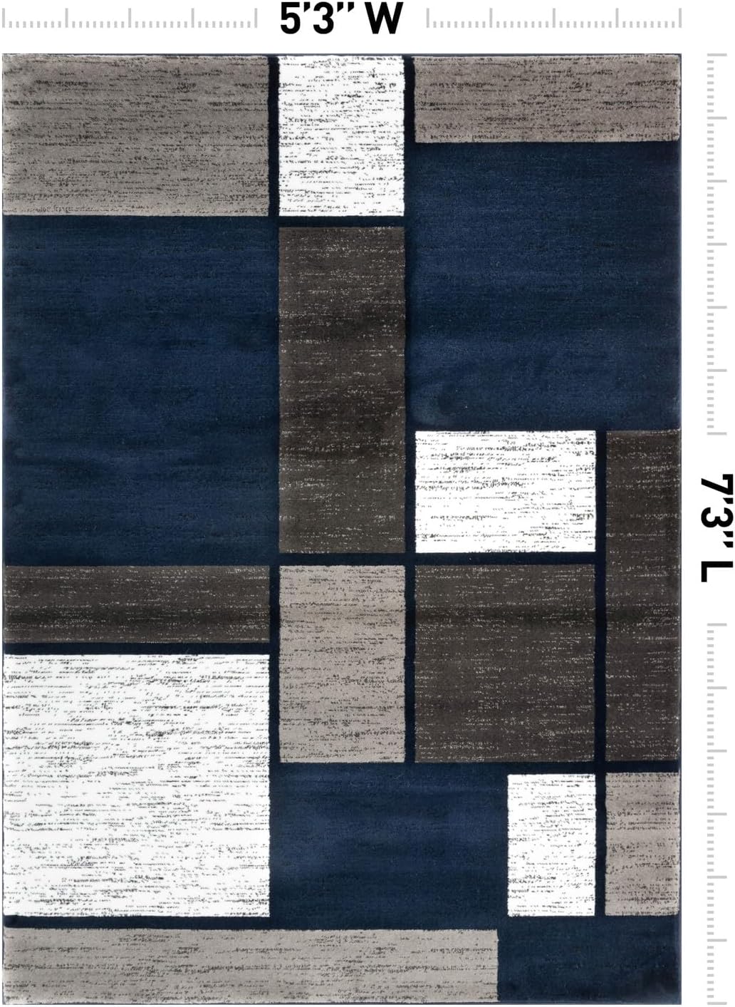 Rugshop Modern Geometric Boxes Navy Area Rug, Non-Shedding Carpet for Living Room, Bedroom, or Dining Room, 5'3" x 7'3"