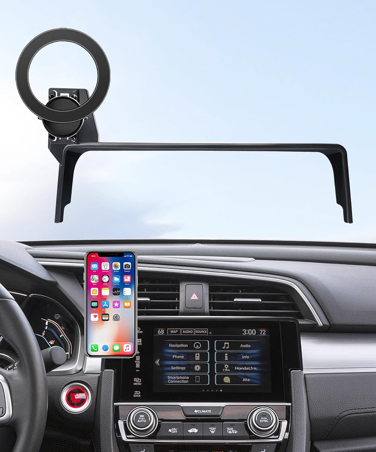 MaserWeller Car Phone Holder for Honda Civic 2016-2021 Accessories 5/7-inch Screen Fixed Clip, 360° Rotation Phone Mount Compatible with MagSafe,Cell Phone Holder that Does Not Affect Air Vent
