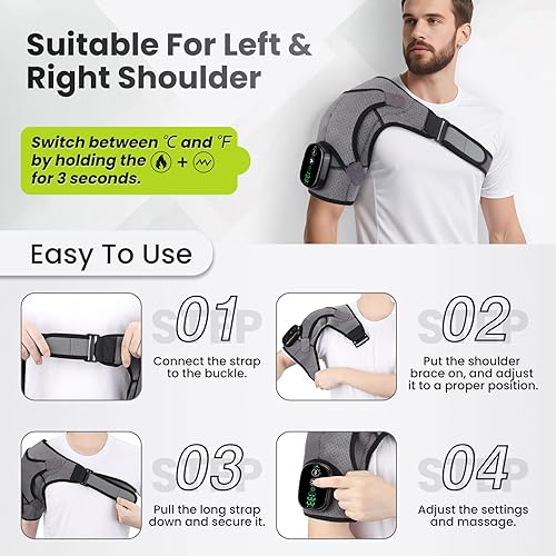 Miniatura 7 de Almohadilla térmica de hombro inalámbrica con vibración para aliviar el dolor del manguito rotador, almohadilla de masaje calentada para el brazo,