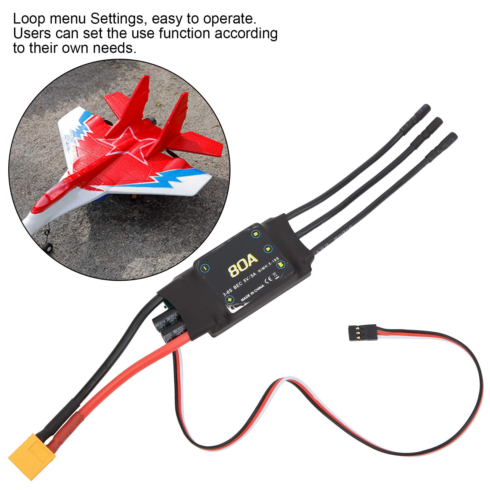 80A Brushless ESC Speed Controller with Adjustable BEC for RC Drone and