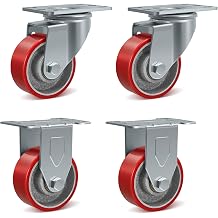 3" Industrial Heavy Duty Casters Set of 4, Polyurethane on Cast Iron Caster Wheels, 2 Swivel & 2 Rigid, 1400 lbs Capacity, for Cart, Workbench, Toolbox, Equipment