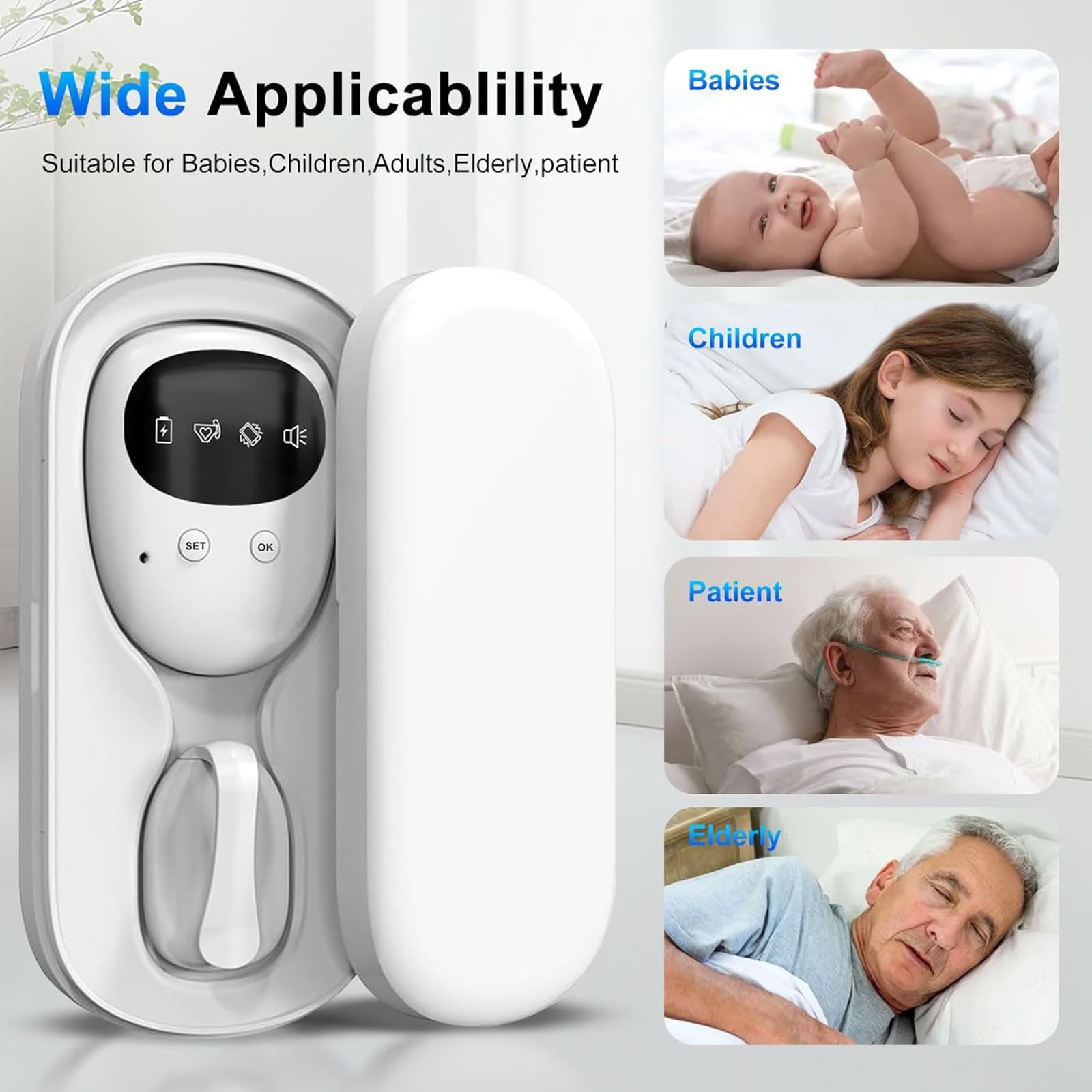 FENCY Wireless Bettwetting Alarm für Jungen und Mädchen, USB -wiederaufladbare, 3 Arbeitsmodi, Pee Alarm für Kinder (White)