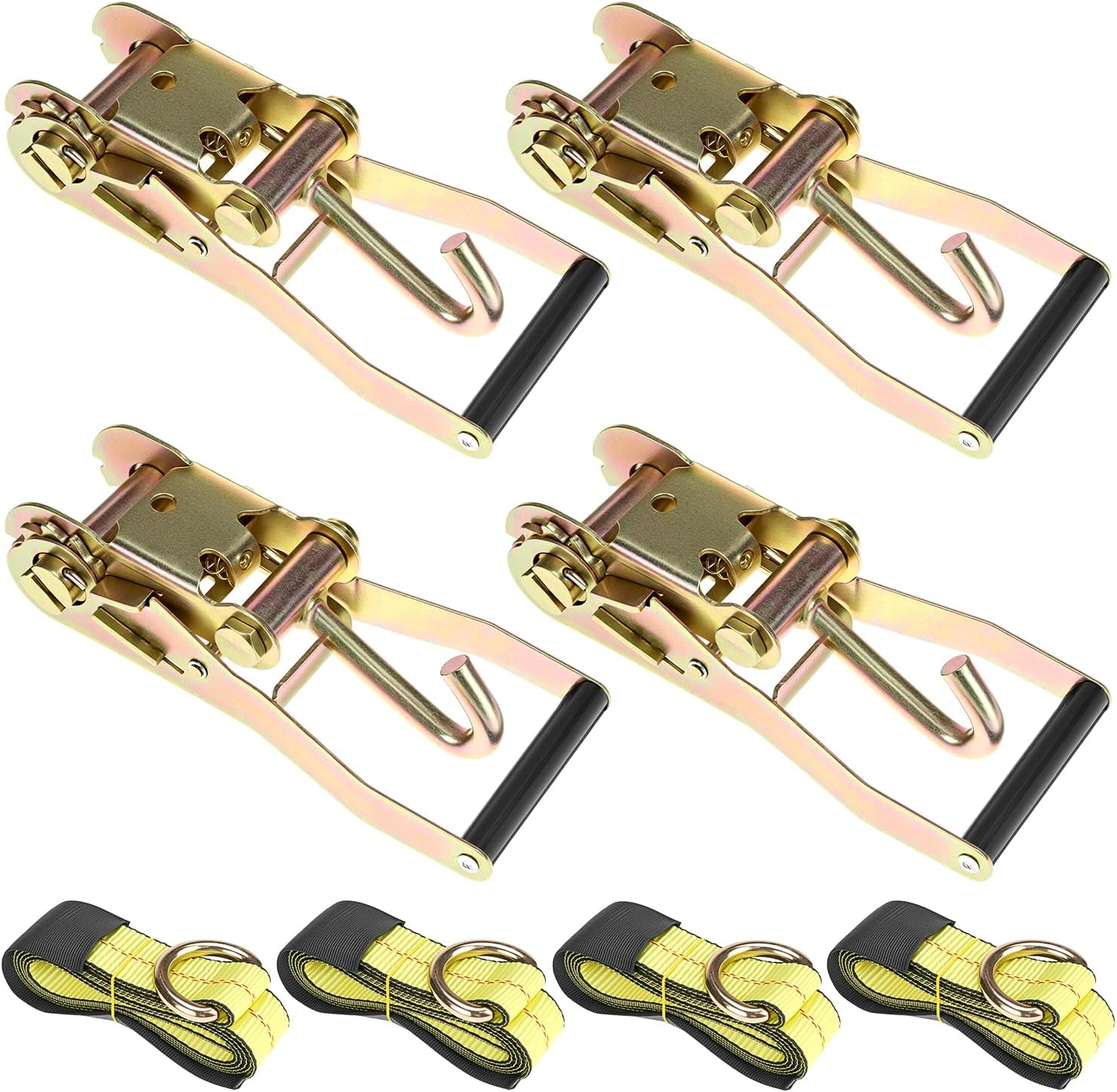 QWORK Car Tie Down Straps for Trailers - 4 Pack, 2" x 96", 10,000 lbs Break Strength with Chain Anchors, UV-Resistant Polyester - Secure Cars, UTVs, Trucks