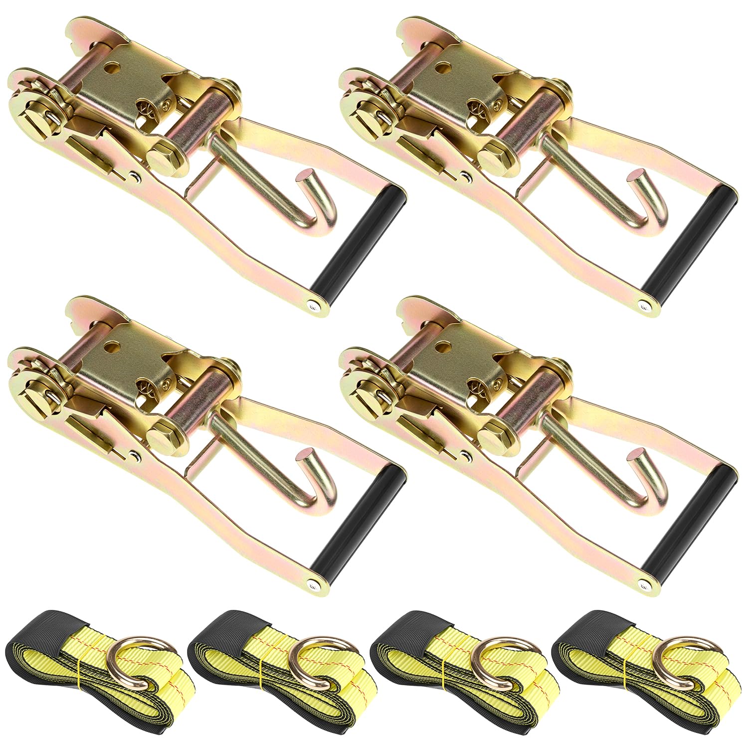 QWORK Cinghie di fissaggio per rimorchi per auto, confezione da 4, 5,1 x 243,8 cm, resistenza alla rottura di 4,5 kg, con ancoraggi a catena, in poliestere resistente ai raggi UV, per proteggere auto
