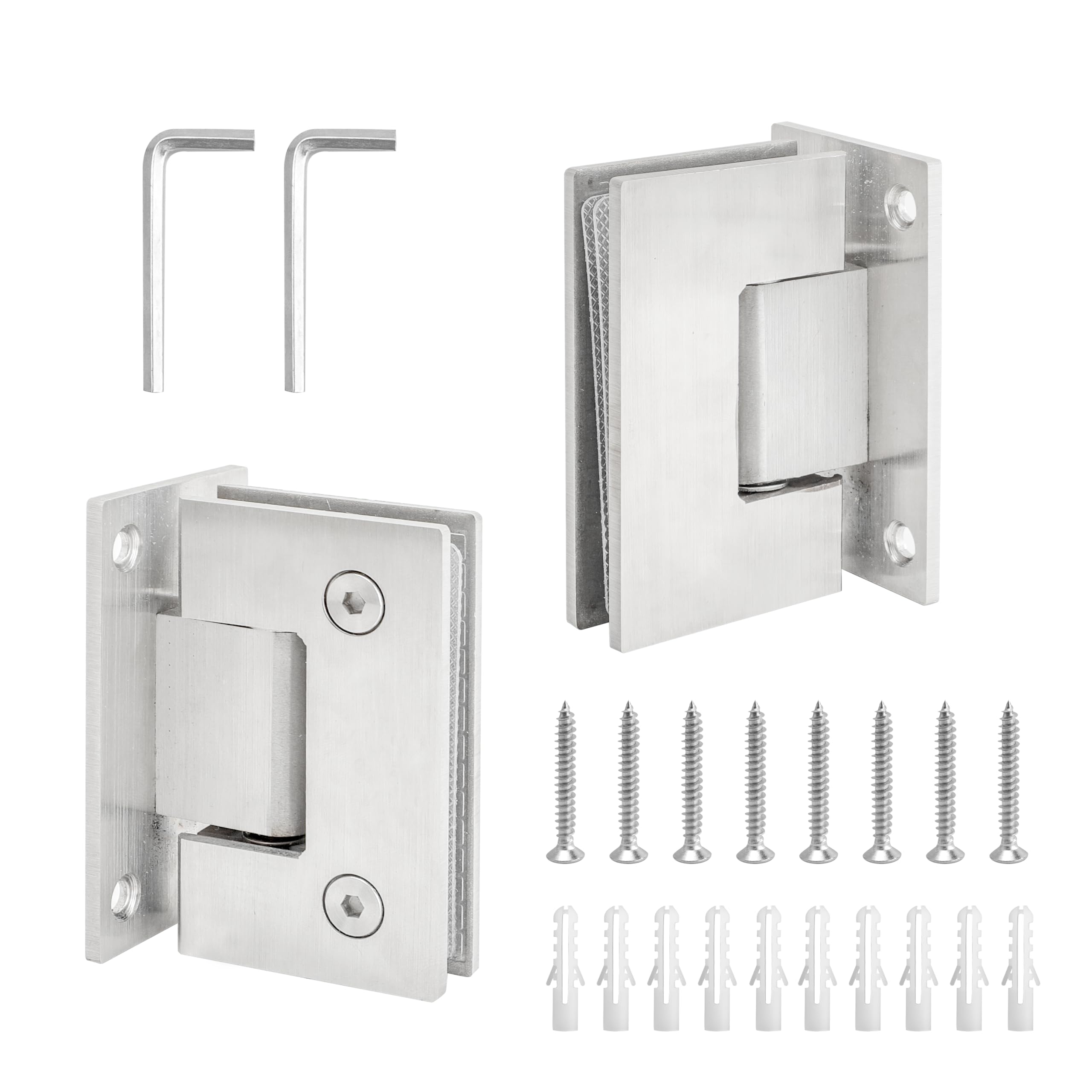 2 Pack 90 Degree Glass Shower Door Hinges Brushed Nickel, 304 Stainless Steel Shower Door Hinges for Glass Doors, Wall to Glass Frameless Shower Doors Heavy Duty Hardware Replacement
