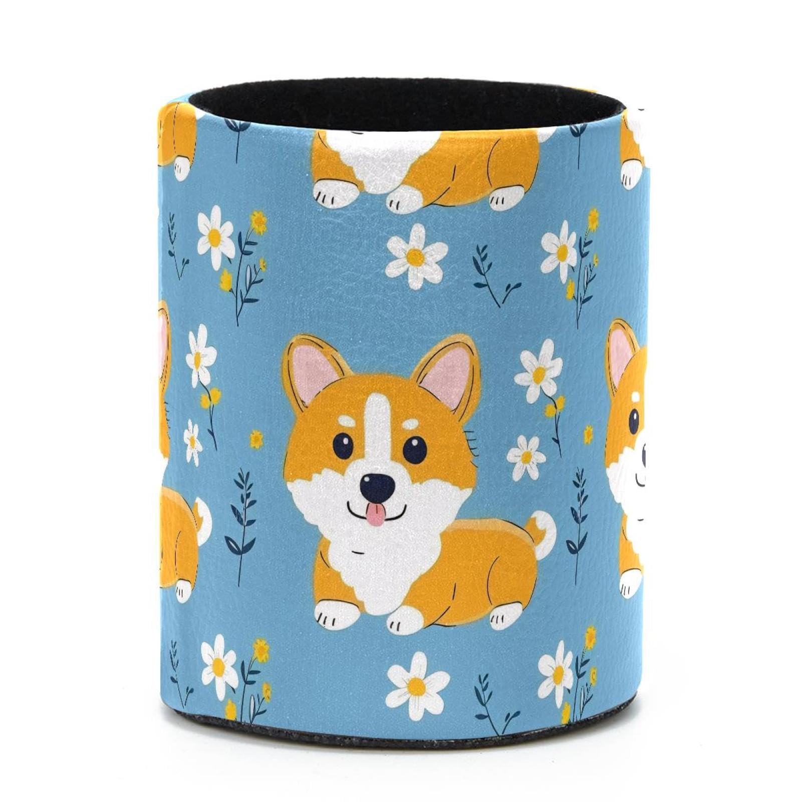VAPOKF Round Pencil Holders for Desk, Corgi and Flower Pen Holders Pen Pot Makeup Brushes Storage Desktop Stationery Supplies Organiser for Home Office