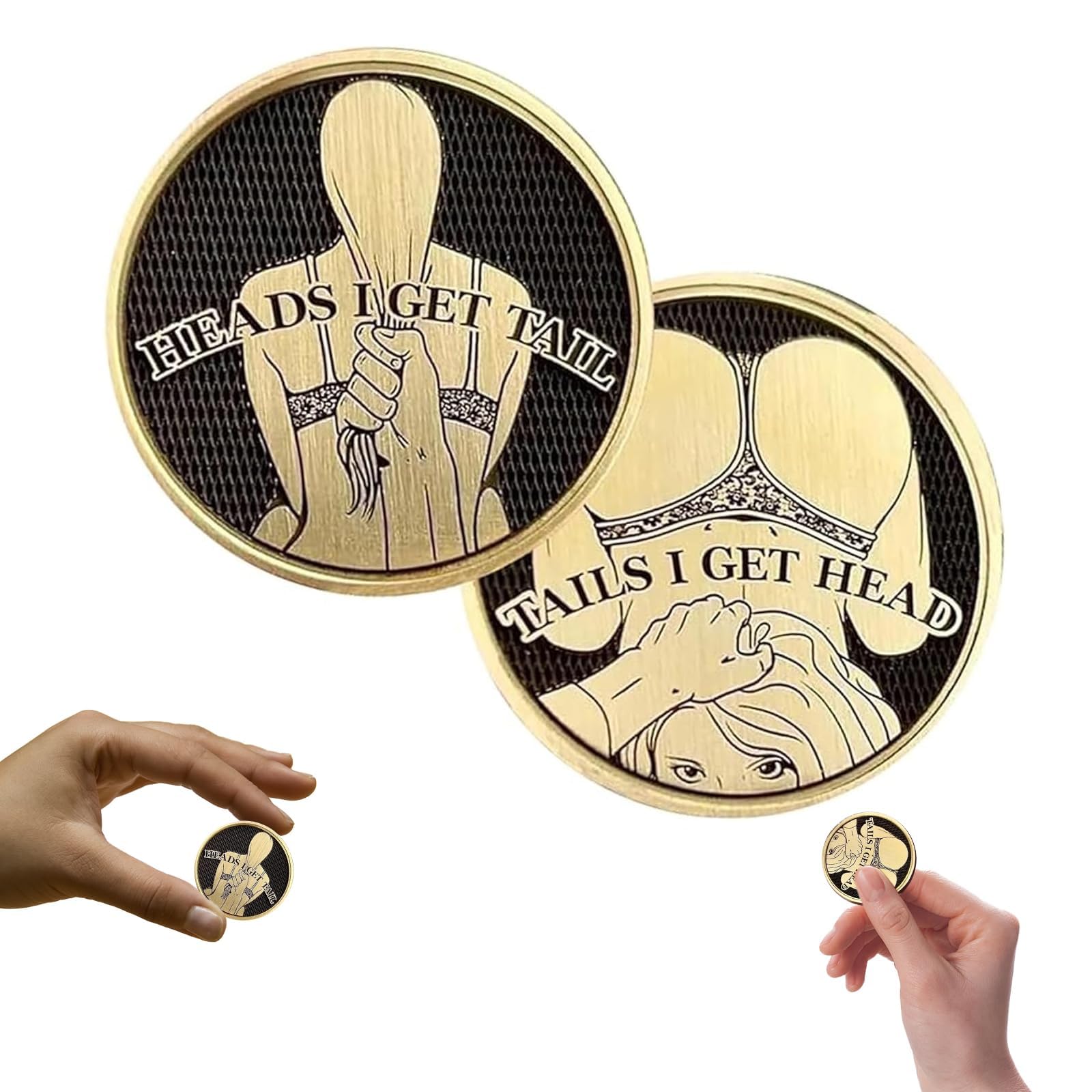 Pièce Commémorative « Heads I Get Tail » – Double Face Humoristique Pour Couples – Diamètre 45-50 Mm – Métal Robuste – Cadeau Saint-Valentin Et Décisions Ludiques