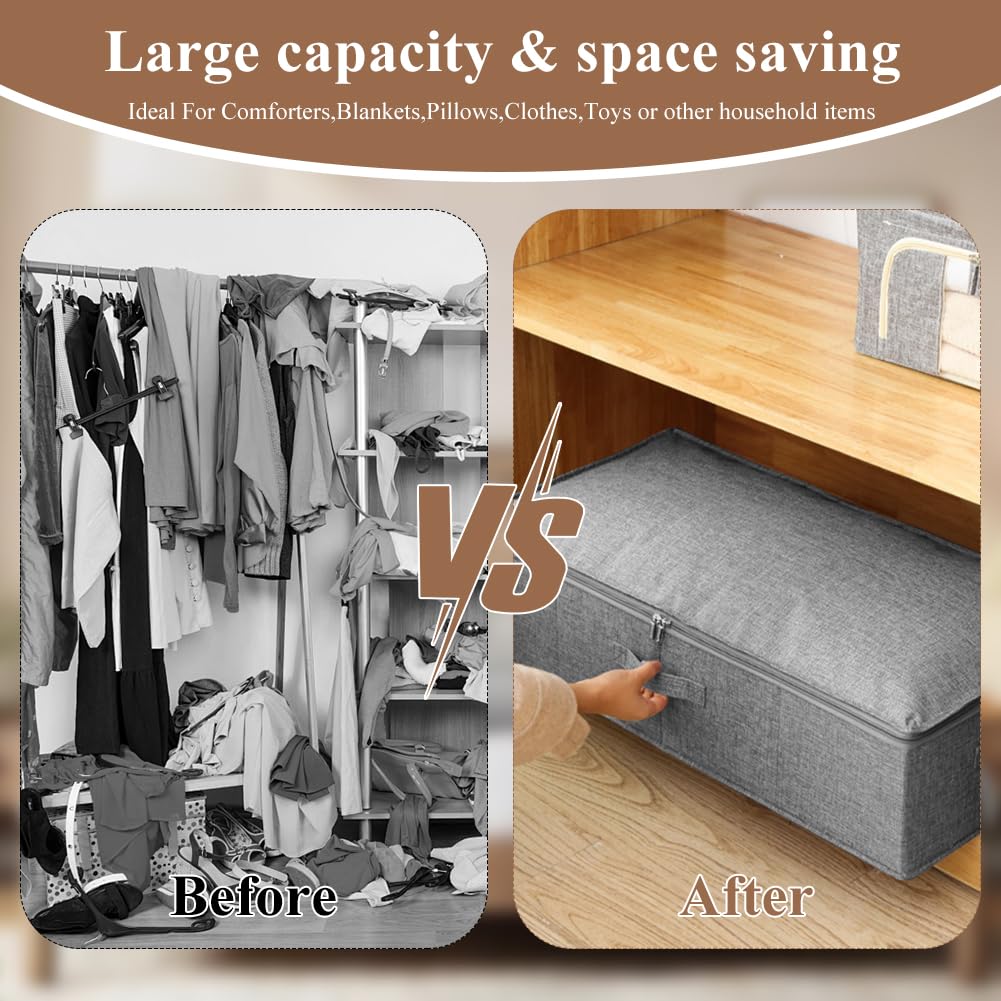 Lot De Deux Boîtes De Rangement Sous Le Lit Avec Couvercles Fermeture Eclair Et Poignees Pour Ranger Oreillers Vetements Couvertures Couettes Gris 97193941