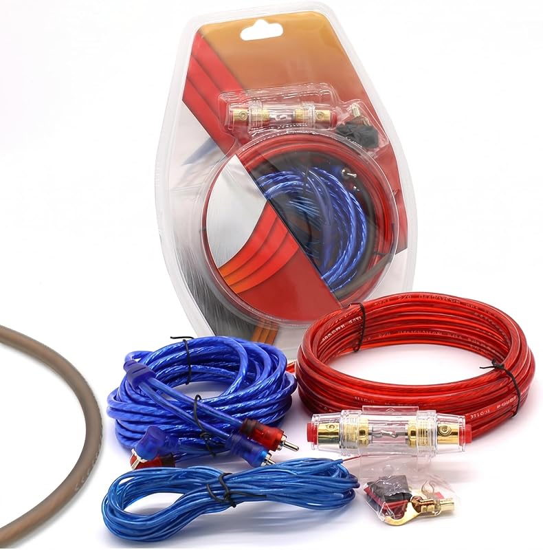 Kit de cableado de amplificador de calibre 10 Juego completo de cables de instalación con cable RCA Cable de parlante Conector de portafusibles AGU para sistema de audio de subwoofer de furgoneta de vehículo