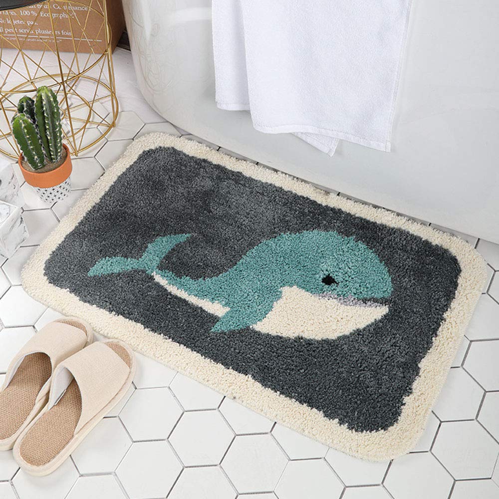 IcosaMroBathroom Rugs Grey Whale Bath Rug for Bathroom Non-Slip Soft Absorbent Machine-Washable, Shower Bathroom Decor Bath Mat, 16x24 Inch, Grey
